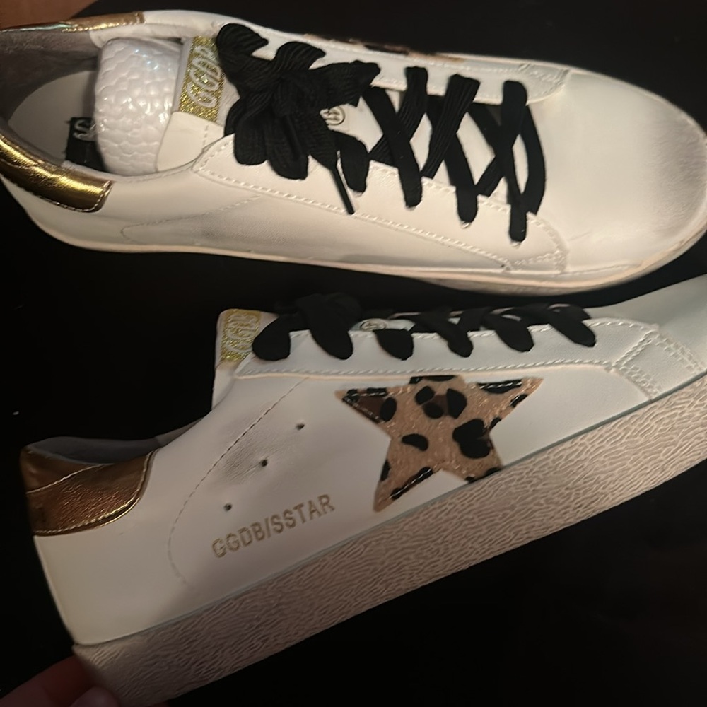 GG White and Leopard Sneakers
